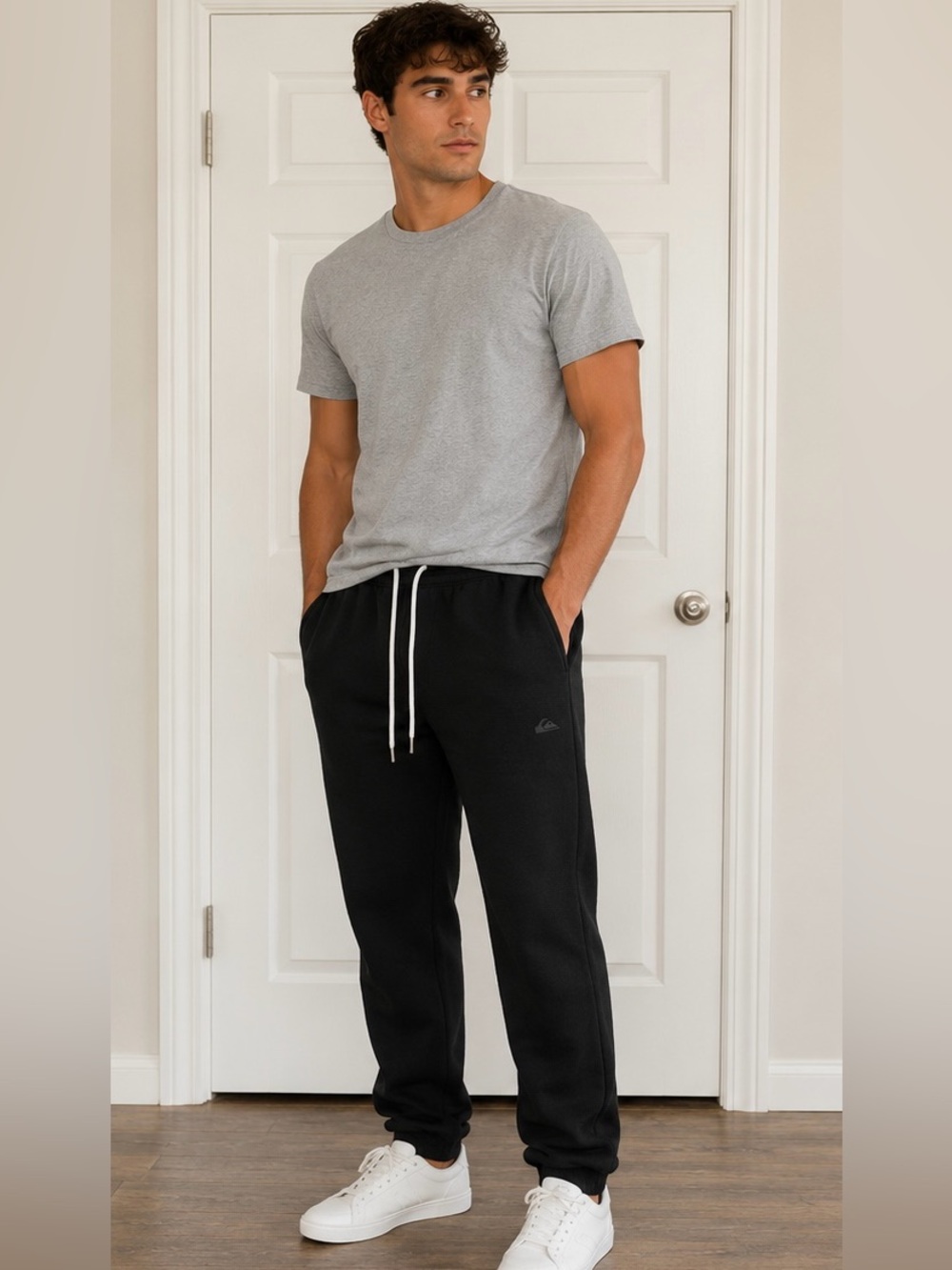 Quiksilver Men's Black Jogger Sweatpants with Drawstring